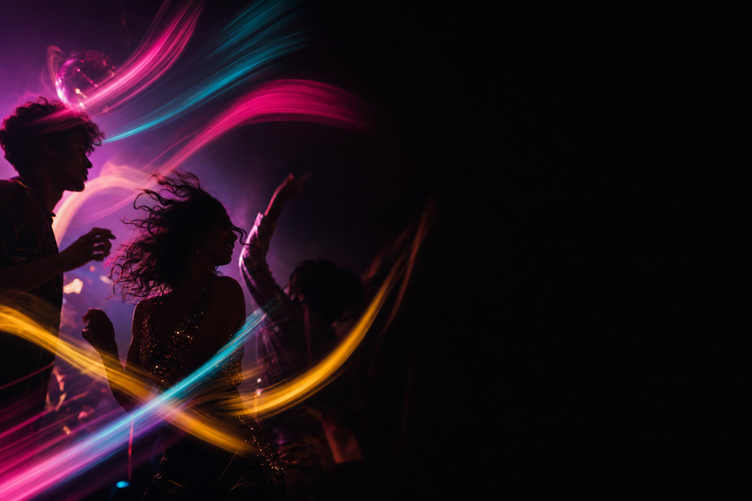 Long-exposure light streaks at a celebration.